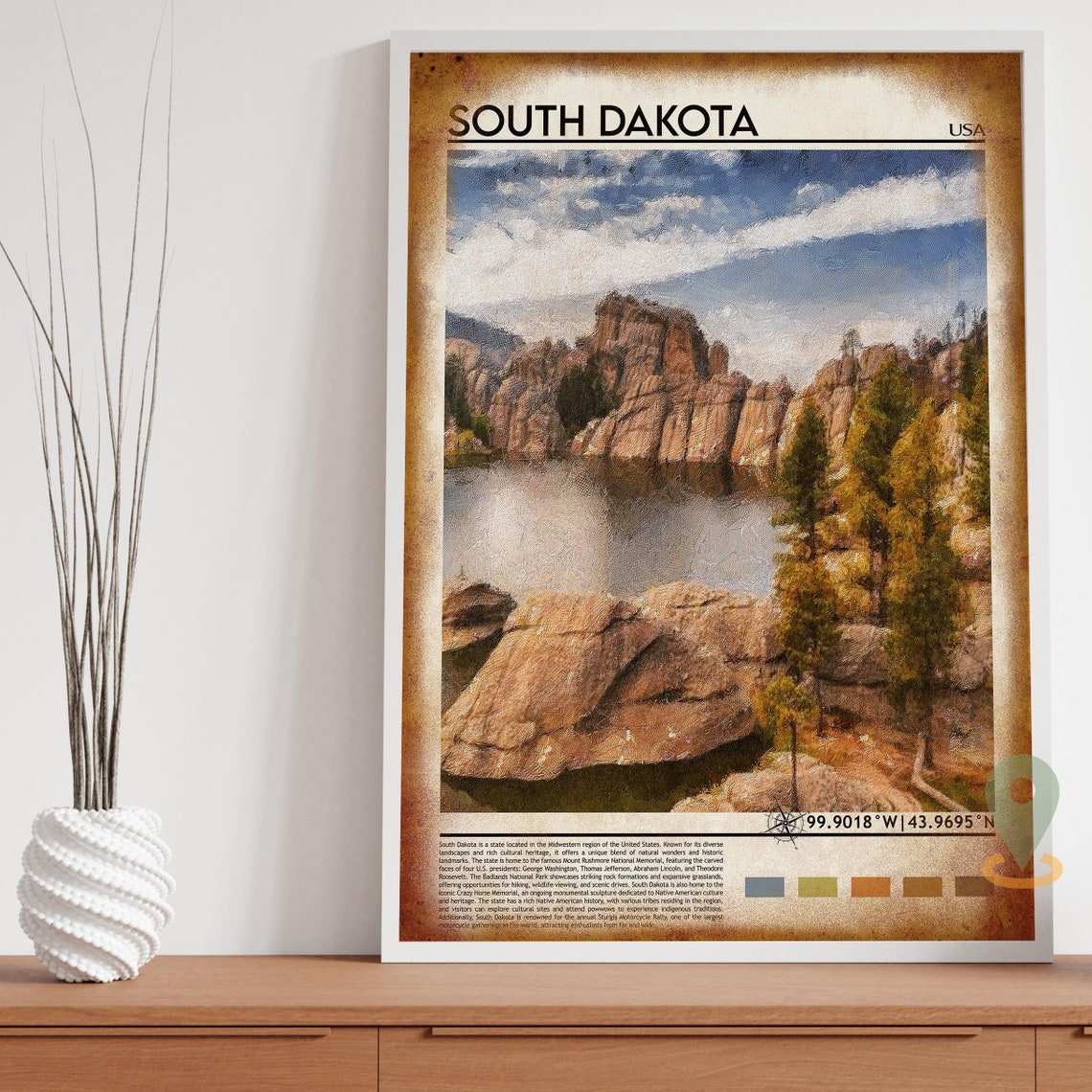 South Dakota Print South Dakota Poster South Dakota Wall Art South Dakota Travel Print South Dakota Art Print South Dakota Artwork - Image 4