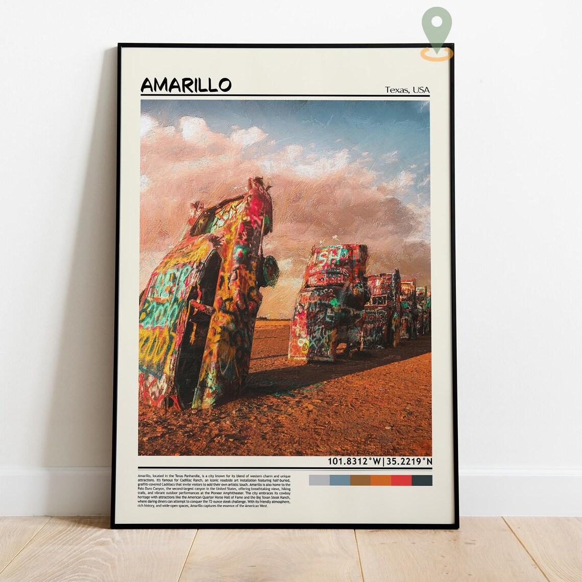 Amarillo Texas Cadillac Ranch Graffiti Cars Vintage Travel Poster - Image 3