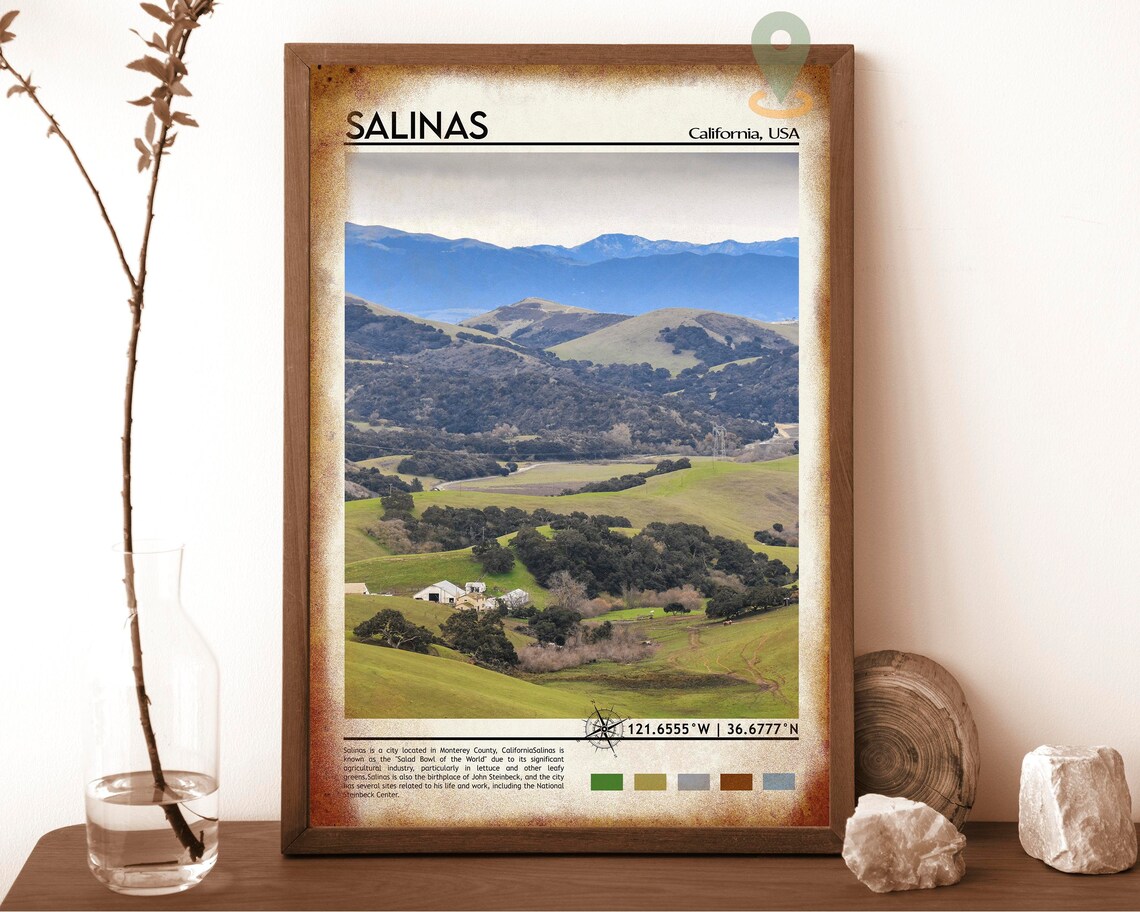 Salinas California Green Valley Hills Landscape Travel Poster - Image 6
