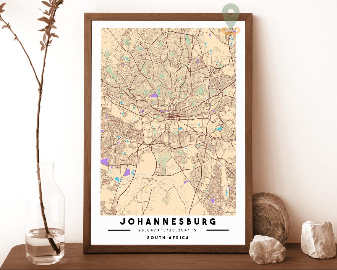 Johannesburg Map Johannesburg Map Print Johannesburg Wall Art Johannesburg Travel Poster Johannesburg Poster Johannesburg South Africa - Image 2