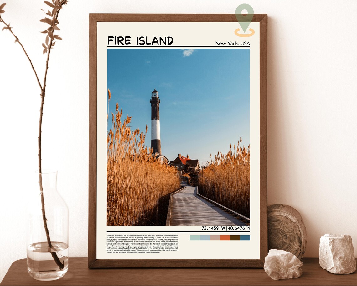Fire Island New York Lighthouse Boardwalk Sunset Travel Poster