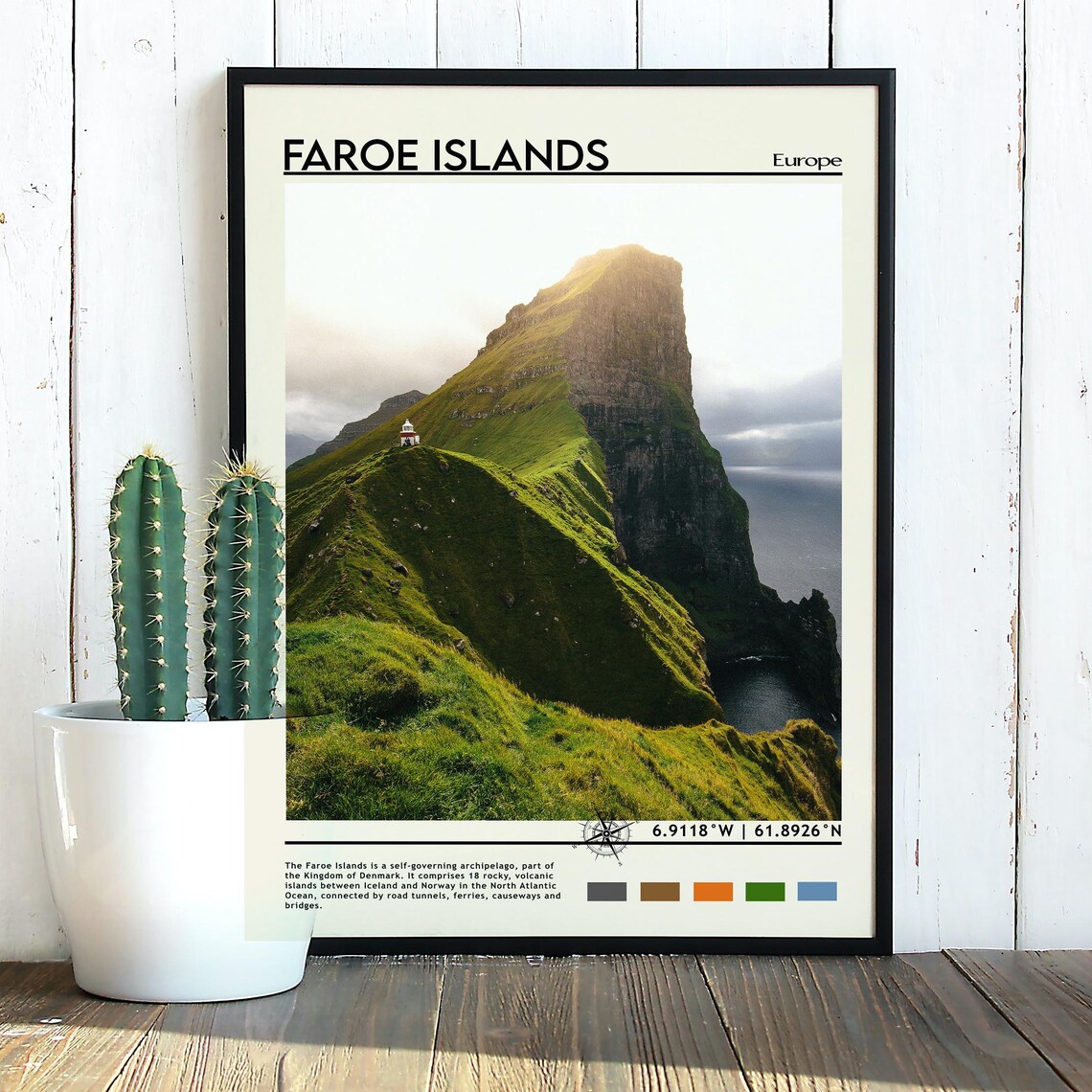 Faroe Islands Europe Dramatic Sea Cliff Lighthouse Travel Poster - Image 4
