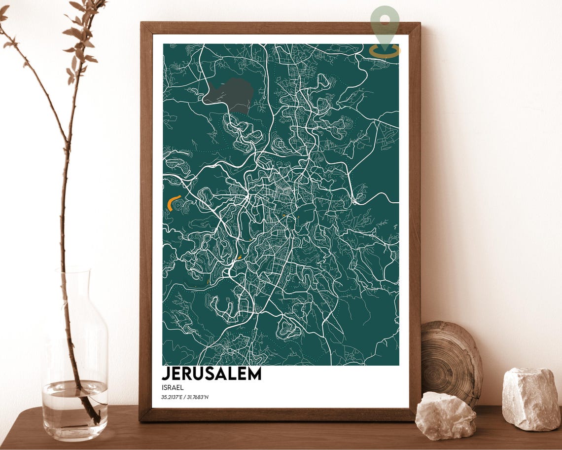 Jerusalem Israel Navy White Modern Minimalist City Map Wall Art - Image 6