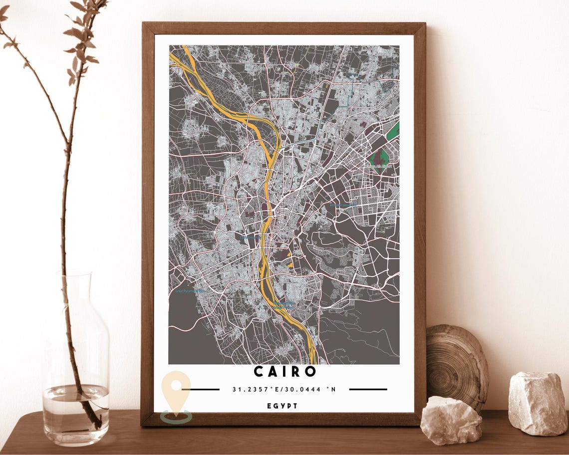 Cairo Egypt City Street Map Nile Gold Green Poster Wall Decor - Image 6