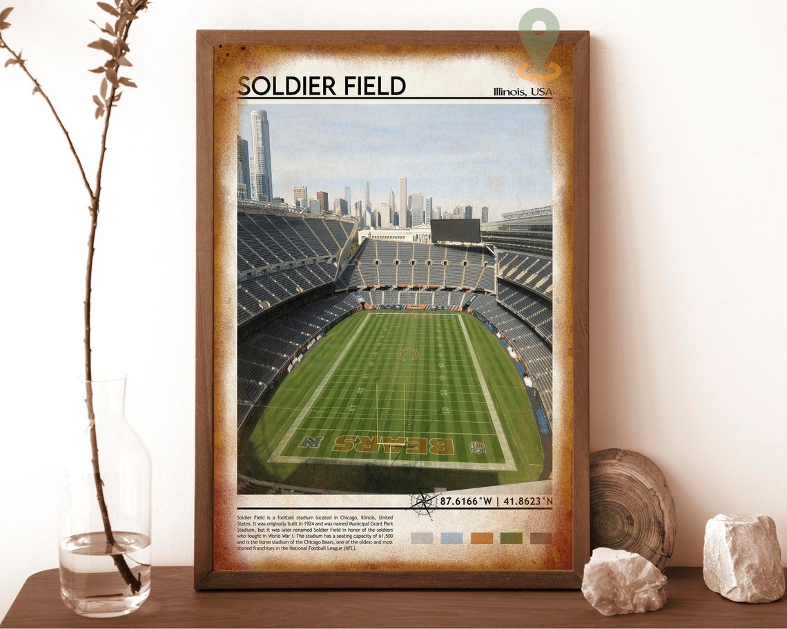 Soldier Field Chicago Bears NFL Stadium Aerial Skyline Poster - Image 6