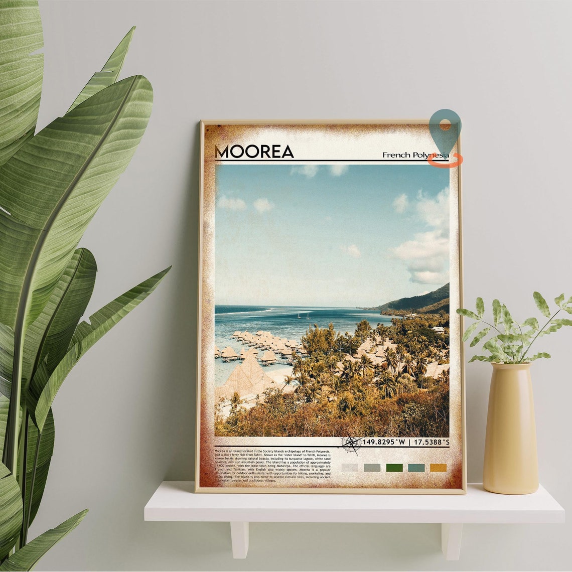 Moorea French Polynesia Overwater Bungalows Lagoon Tropical Poster - Image 2