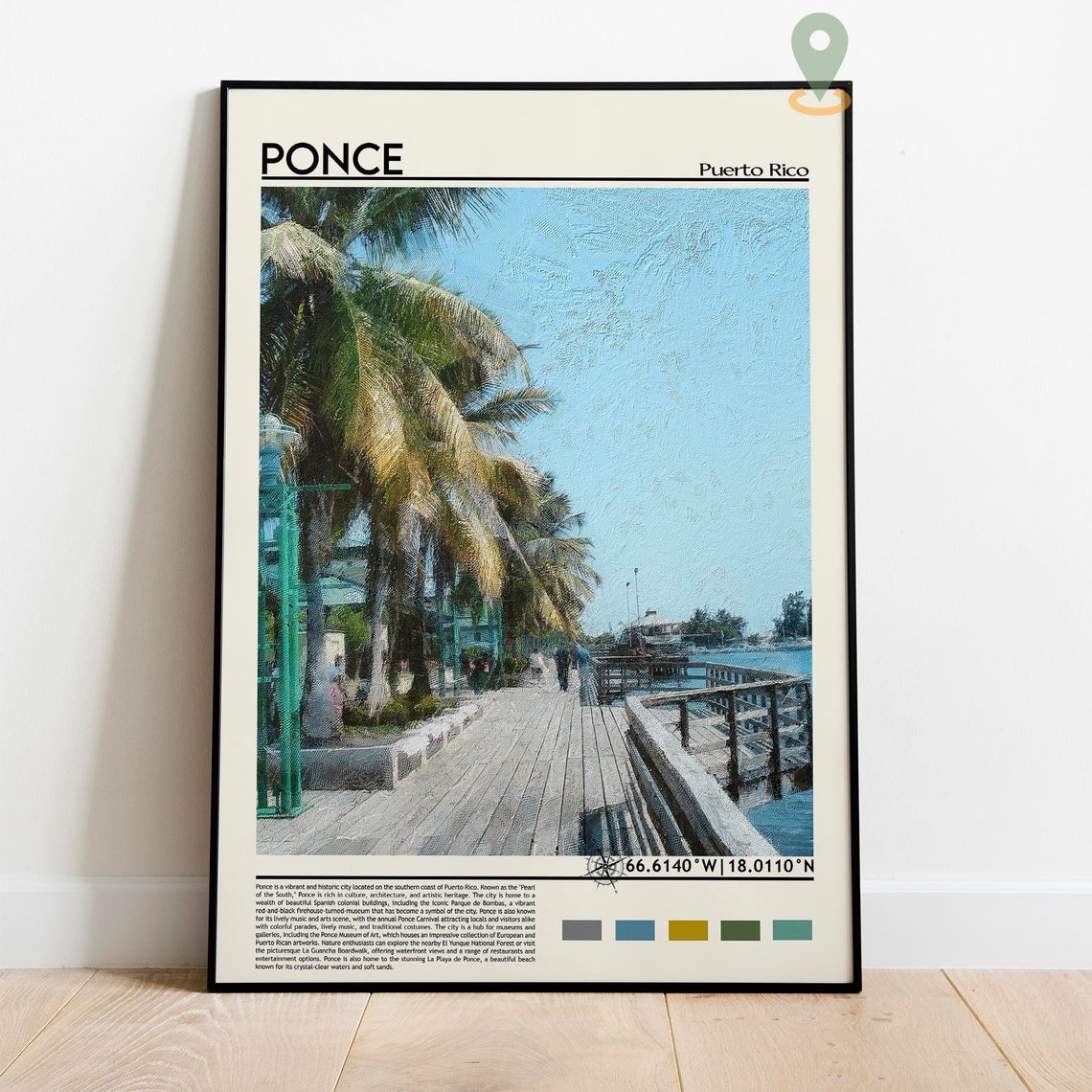 Ponce Puerto Rico Tropical Boardwalk Palm Trees Travel Poster - Image 2