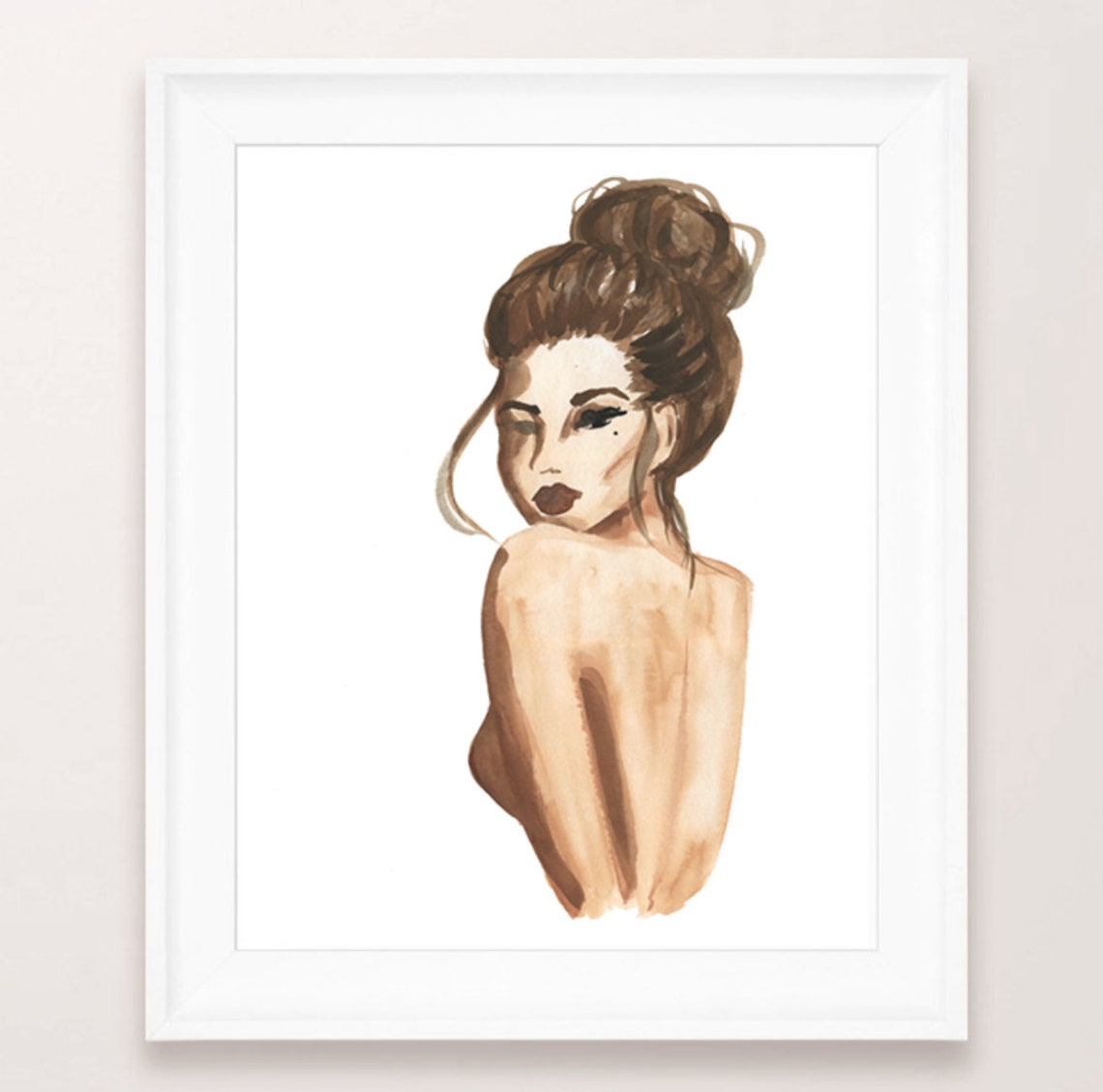 Rosalia Watercolor Portrait Brunette Messy Bun Feminine Art Poster - Image 3
