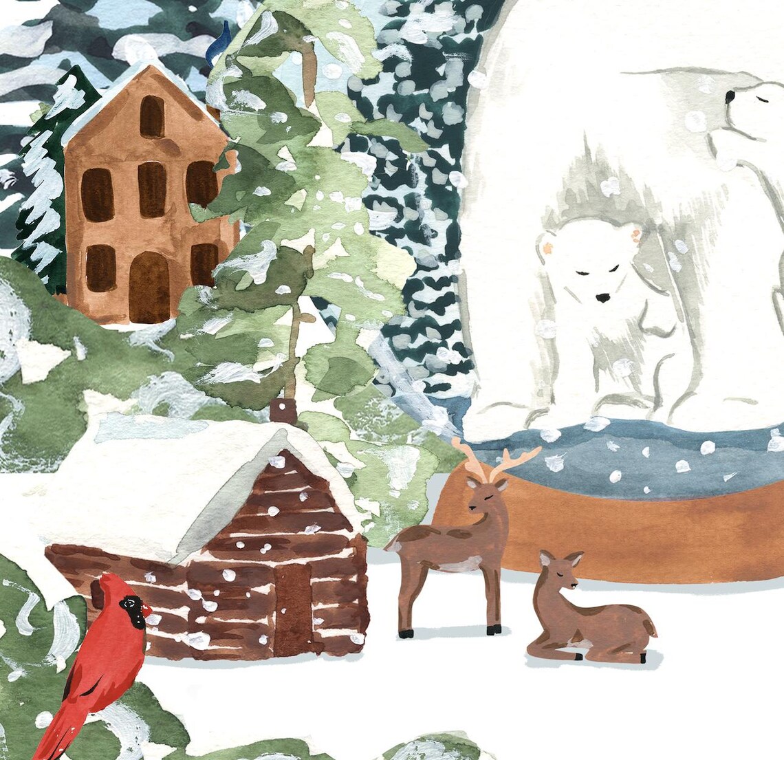 Christmas Polar Bear Snow Globe Art Print - Image 3