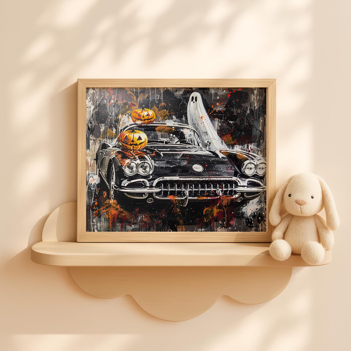 Halloween Skeleton Driver Wall Art Spooky Pumpkin Car Haunted Fall Decor Vintage Ride