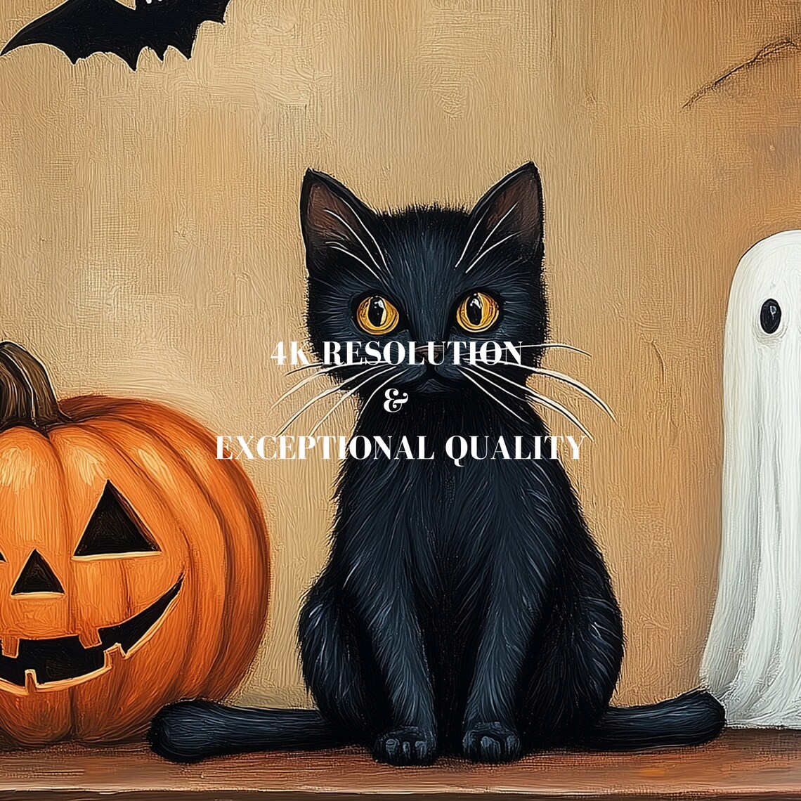 Ghost Pumpkin Black Cat Wine Halloween Vintage Still Life Poster - Image 7