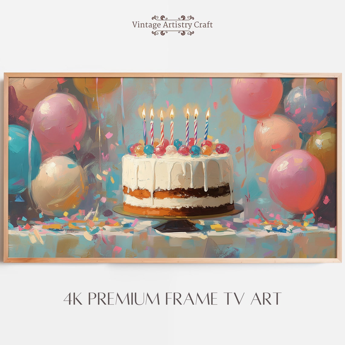 Painterly Birthday Cake With Seven Candles Confetti Party Poster