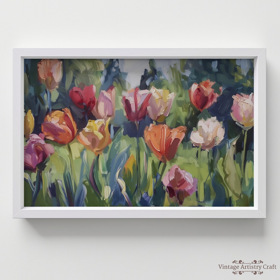 Vibrant Tulip Garden Oil Painting Colorful Spring Floral Poster - Image 7