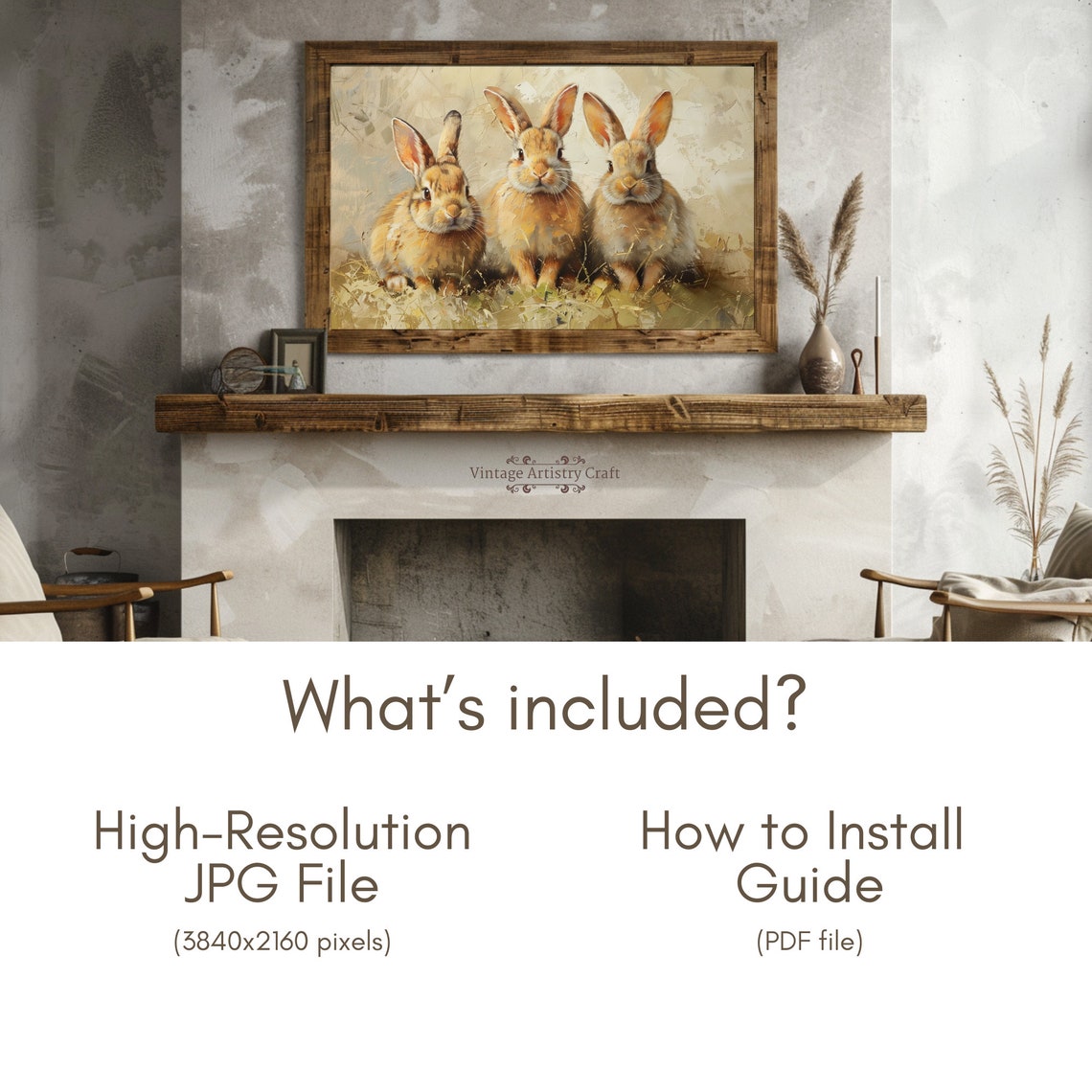 Three Adorable Bunnies Portrait Vintage Rabbit Oil Painting Poster - Image 5