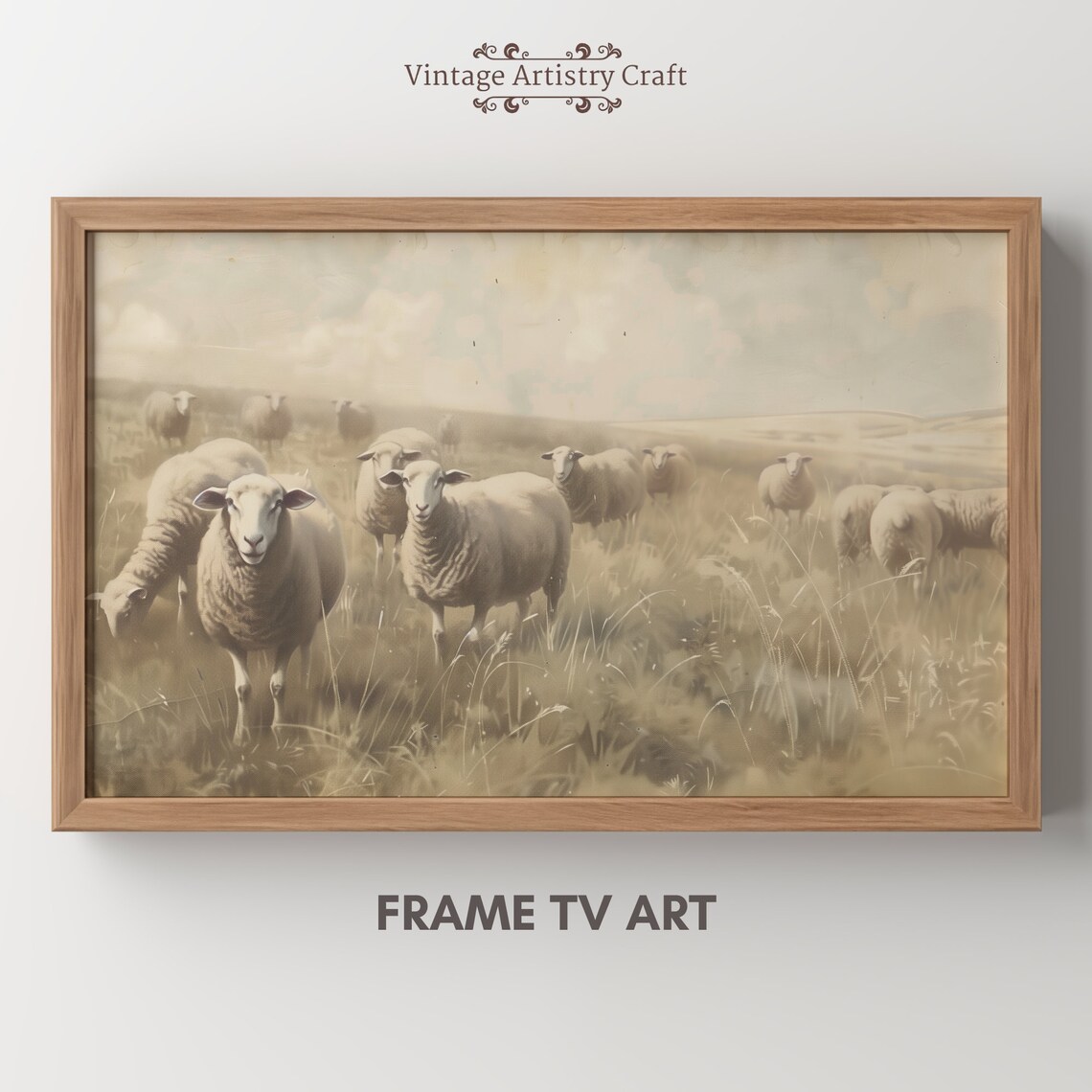 Vintage Sheep Flock Pasture Antique Farmhouse Animal Painting Poster
