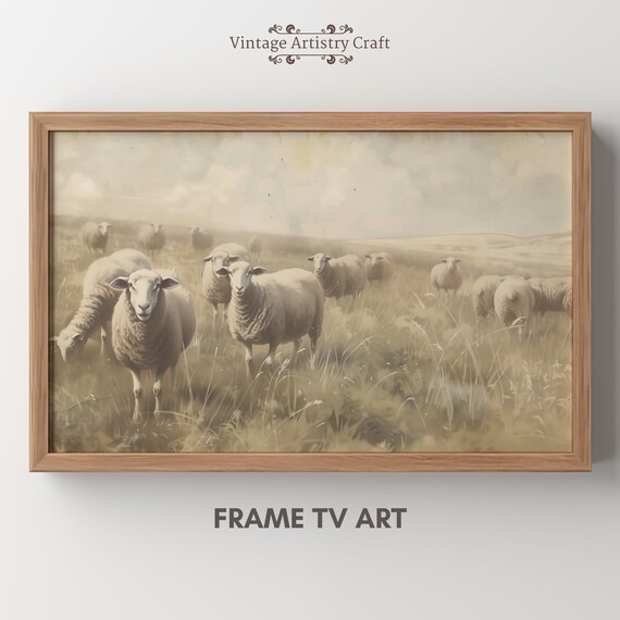 Vintage Sheep Flock Pasture Antique Farmhouse Animal Painting Poster