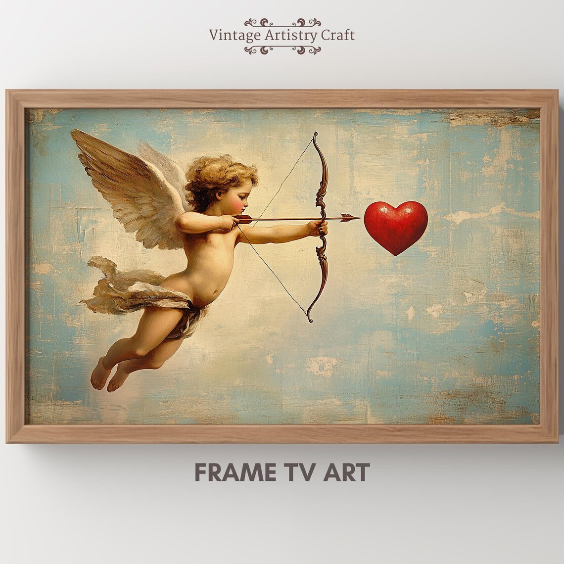 Cupid Drawing Bow Aiming Arrow Classic Red Heart Valentine Poster