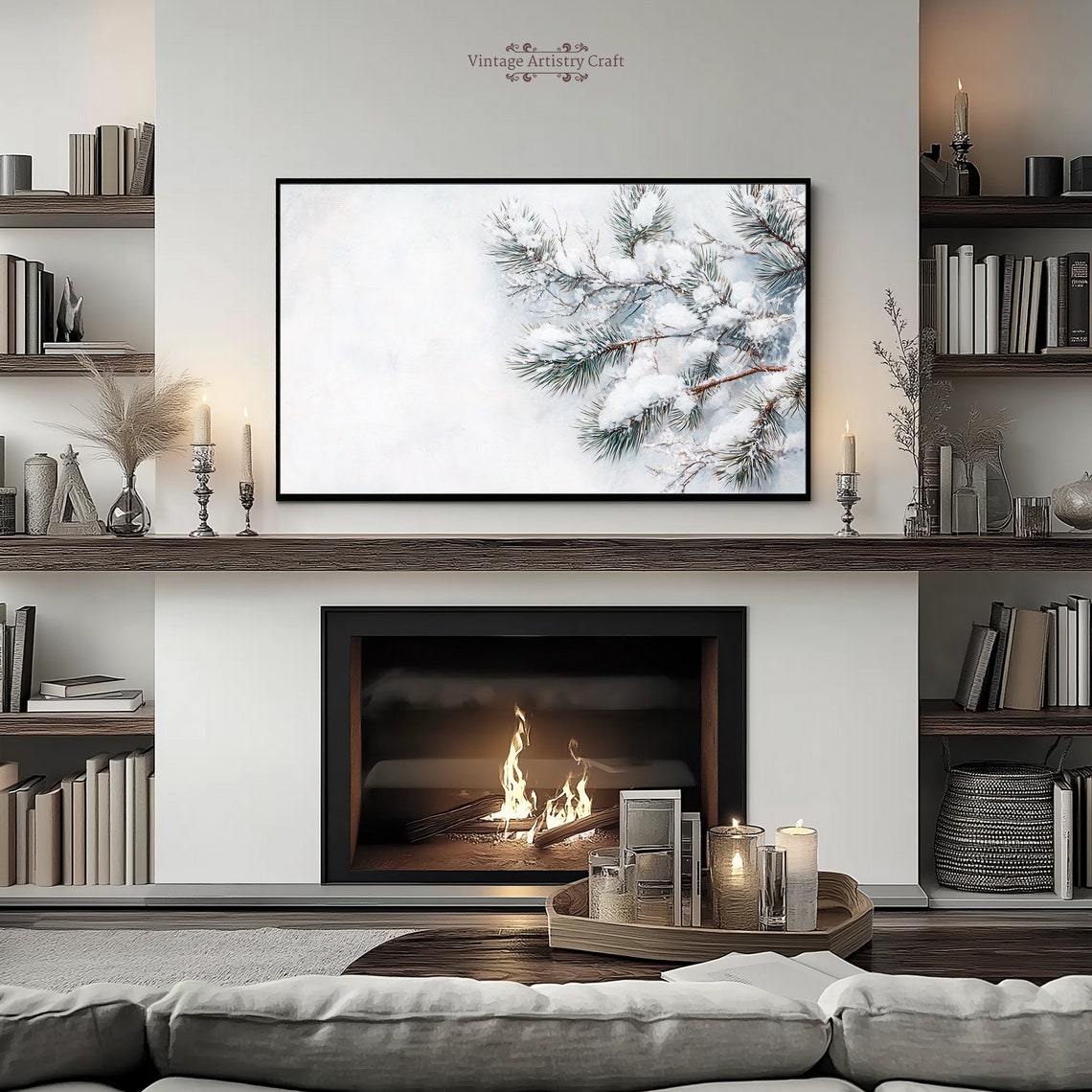 Snow Covered Pine Branches Closeup Winter Botanical Serene Poster - Image 4