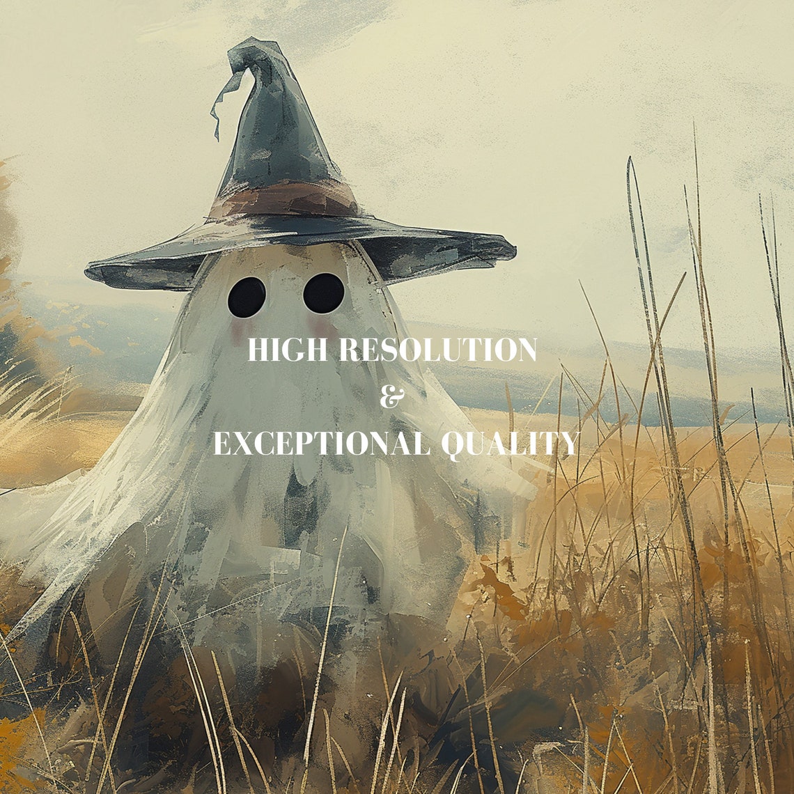 Cute Little Ghost Wearing Witch Hat Golden Fall Field Halloween Poster - Image 7