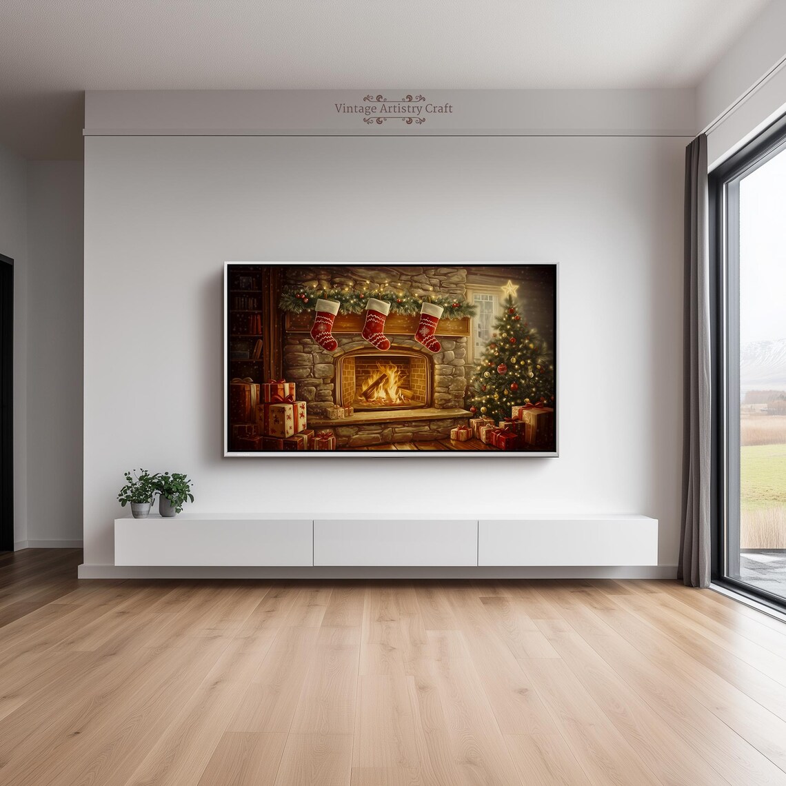 Cozy Christmas Fireplace Stockings Gifts Tree Warm Glow Poster - Image 4