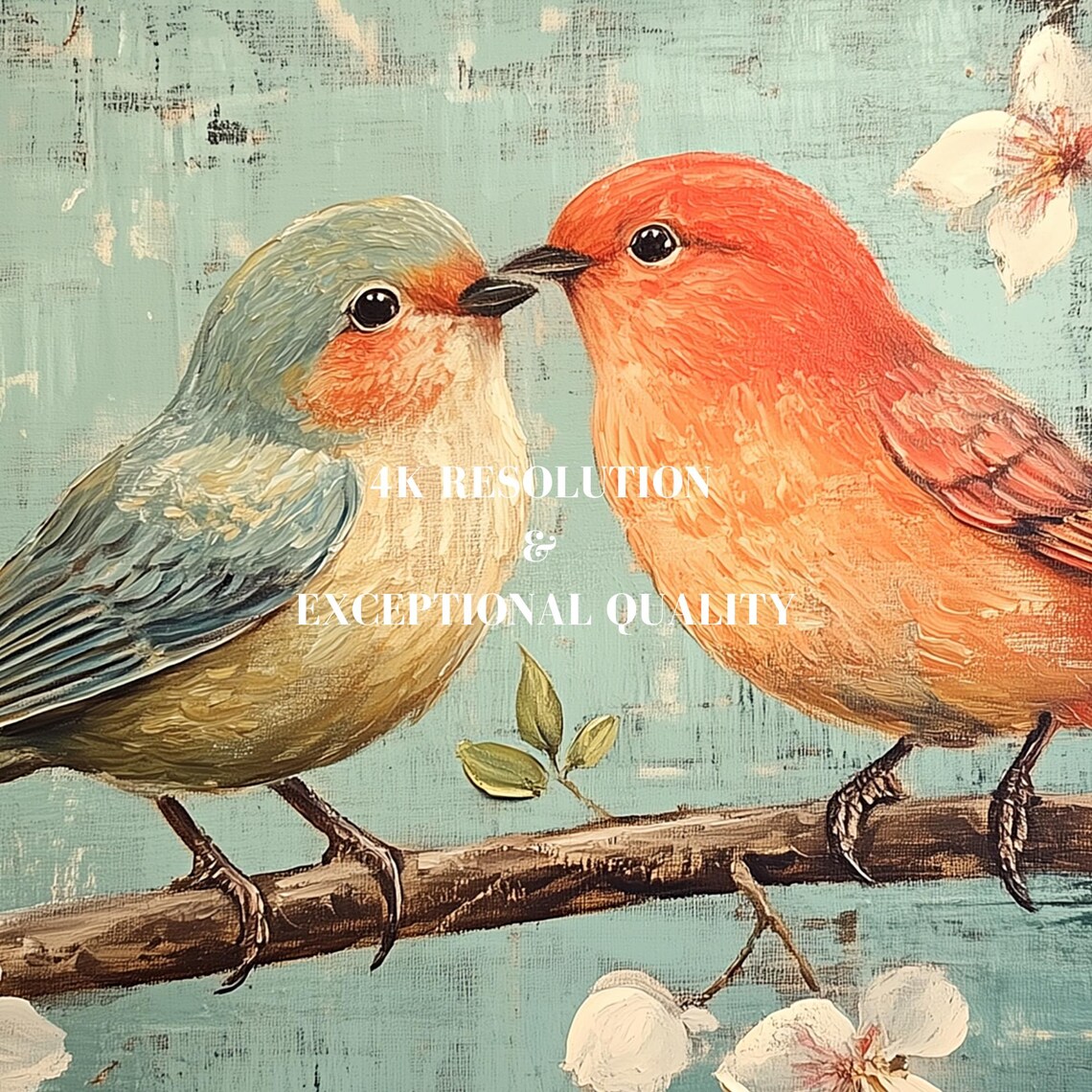 Love Birds Blossom Branch Vintage Teal Spring Romance Painting Poster - Image 7