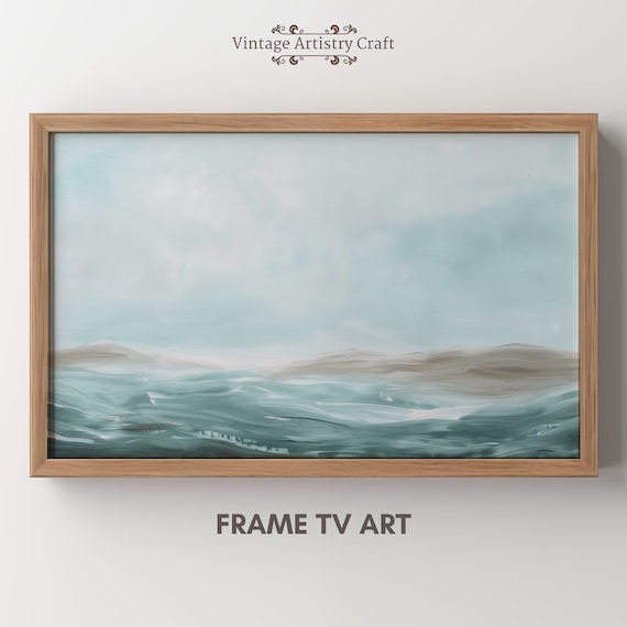 Minimalist Teal Ocean Waves Abstract Coastal Seascape Wall Art