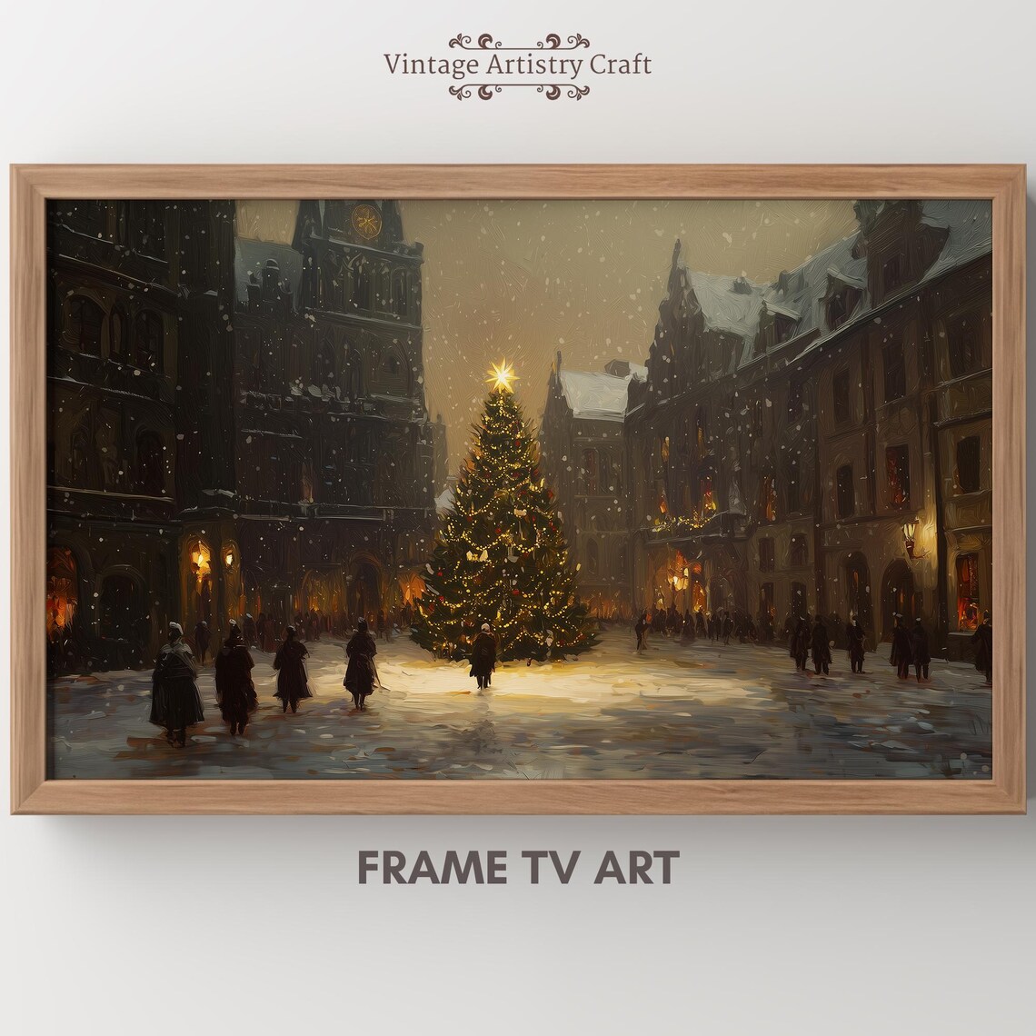 Snowy Old Town Square Christmas Tree Winter Festive Night Poster