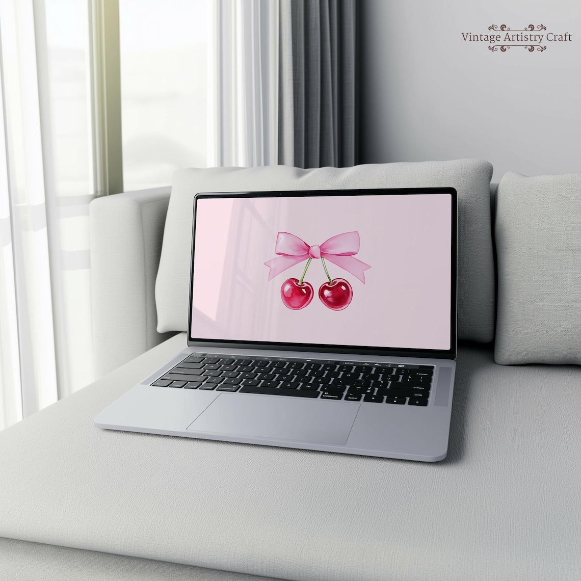 Cherry Bow Pink Romantic Sweet Coquette Watercolor Wallpaper Poster - Image 8