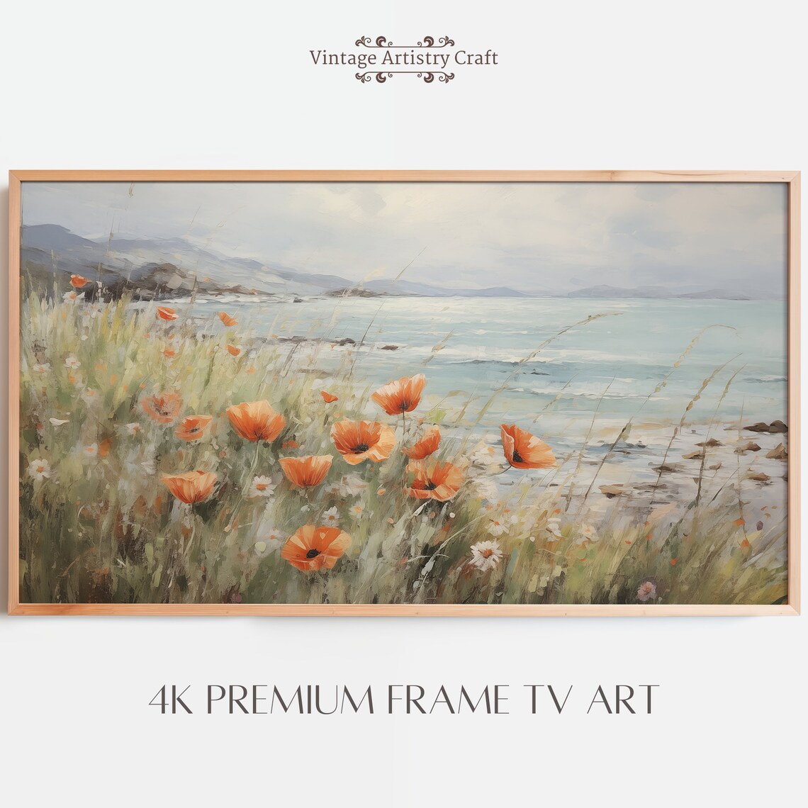 Soft Orange Poppies By The Sea Coastal Wildflower Meadow Poster - Image 8