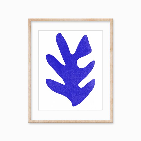 Cobalt Blue Coral Cutout Matisse Style Modern Abstract Art Poster