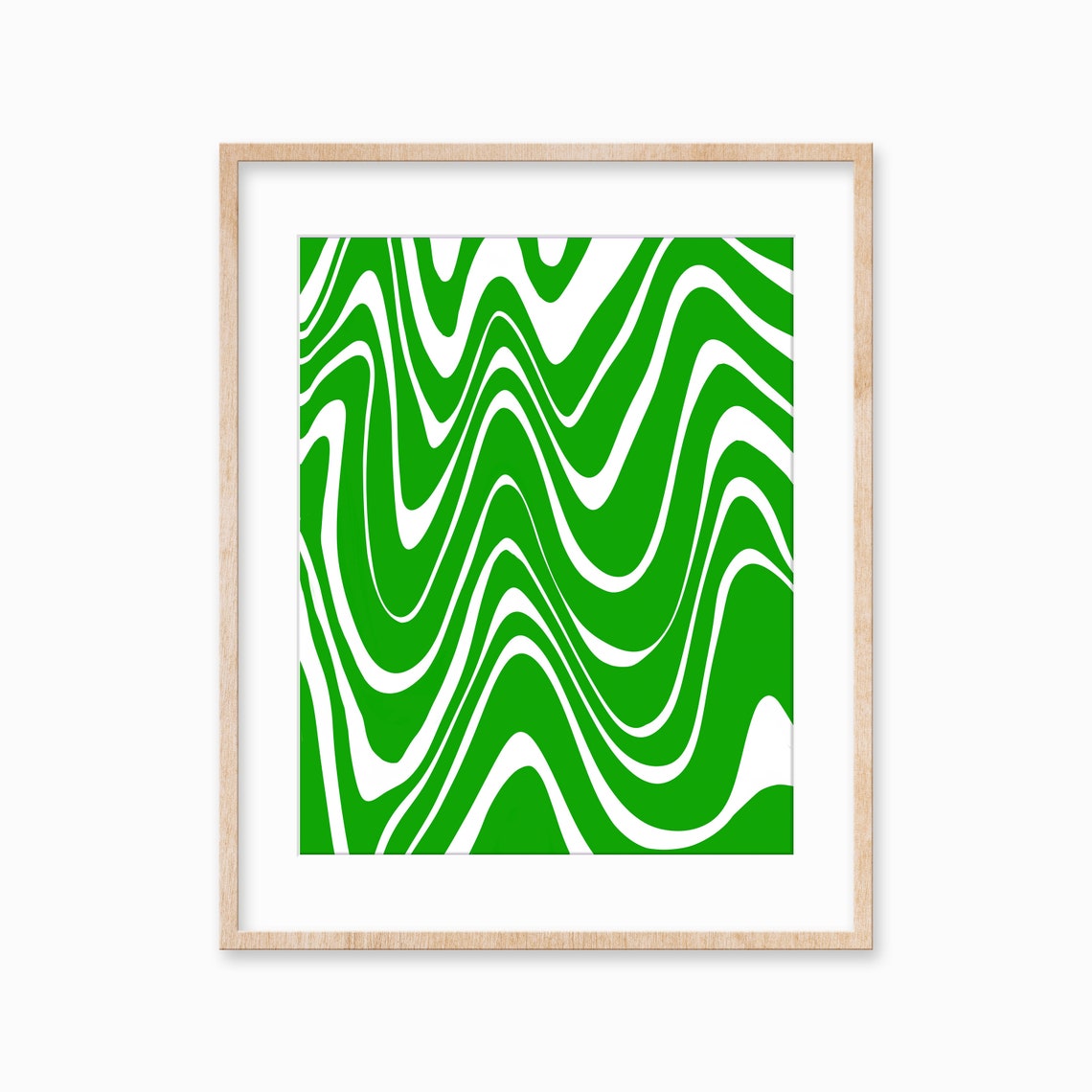 Green White Wavy Retro Stripes Psychedelic Abstract Wall Poster
