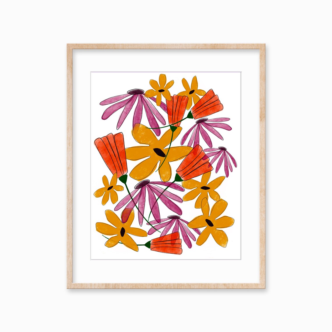 Maximalist Modern Flower Print, Mid Century Art