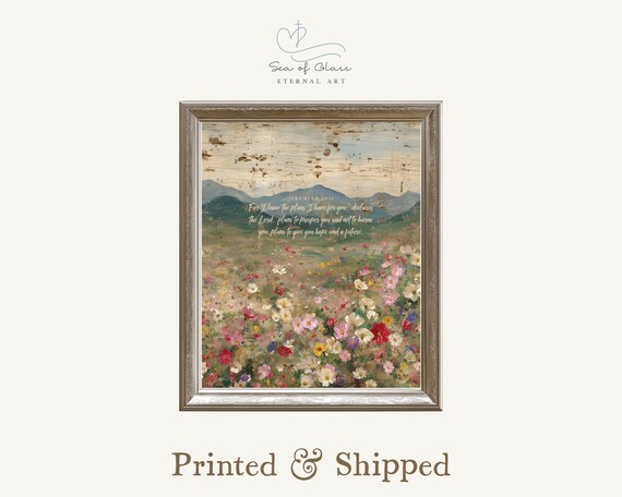 Jeremiah 2911 Bible Verse Wall Art For I Know The Plans Have You Scripture Rustic Christian Artwork Vintage Floral Landscape