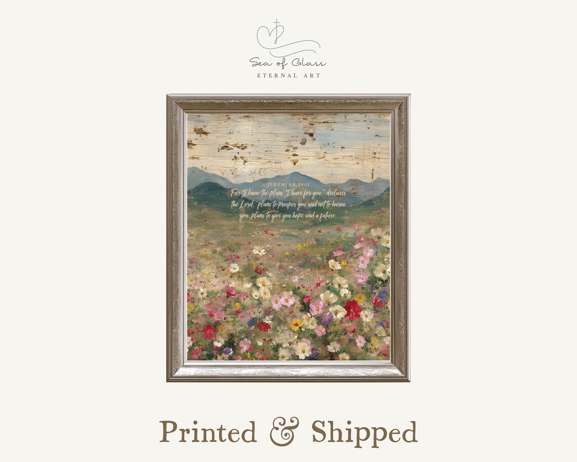 Jeremiah 2911 Bible Verse Wall Art For I Know The Plans Have You Scripture Rustic Christian Artwork Vintage Floral Landscape