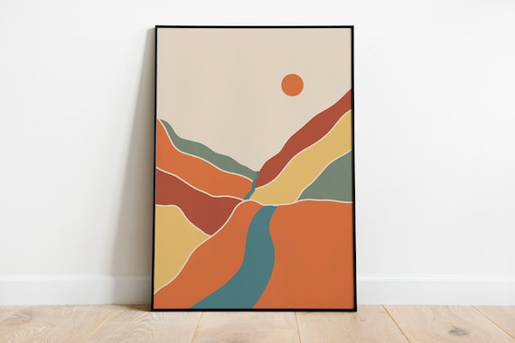 Boho Mountains Landscape Print Home Decor Simple Print Home Wall Art Bohemian Home Decor Poster Art Colorful
