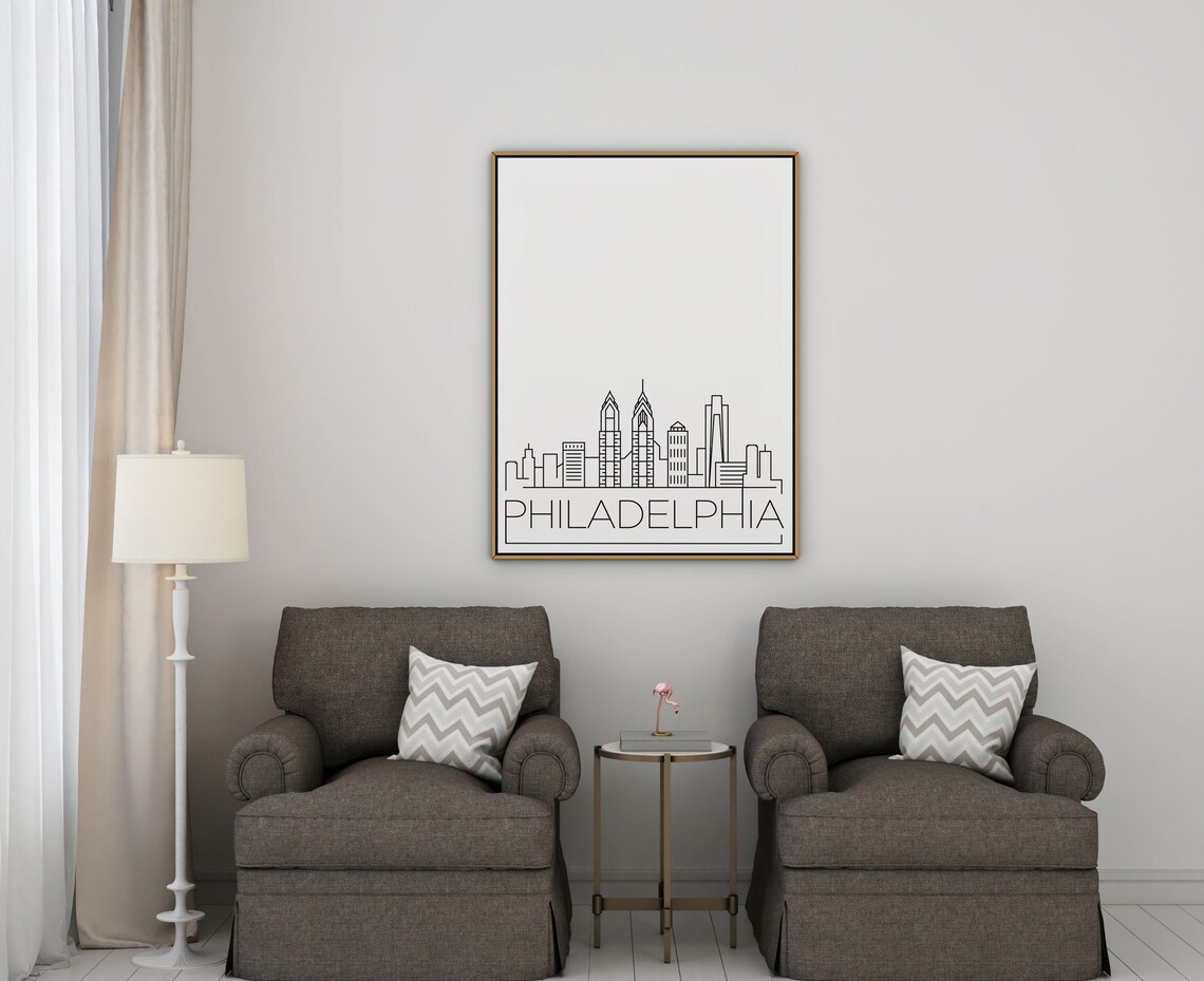 Philadelphia Skyline, Simple Black And White Poster - Image 2