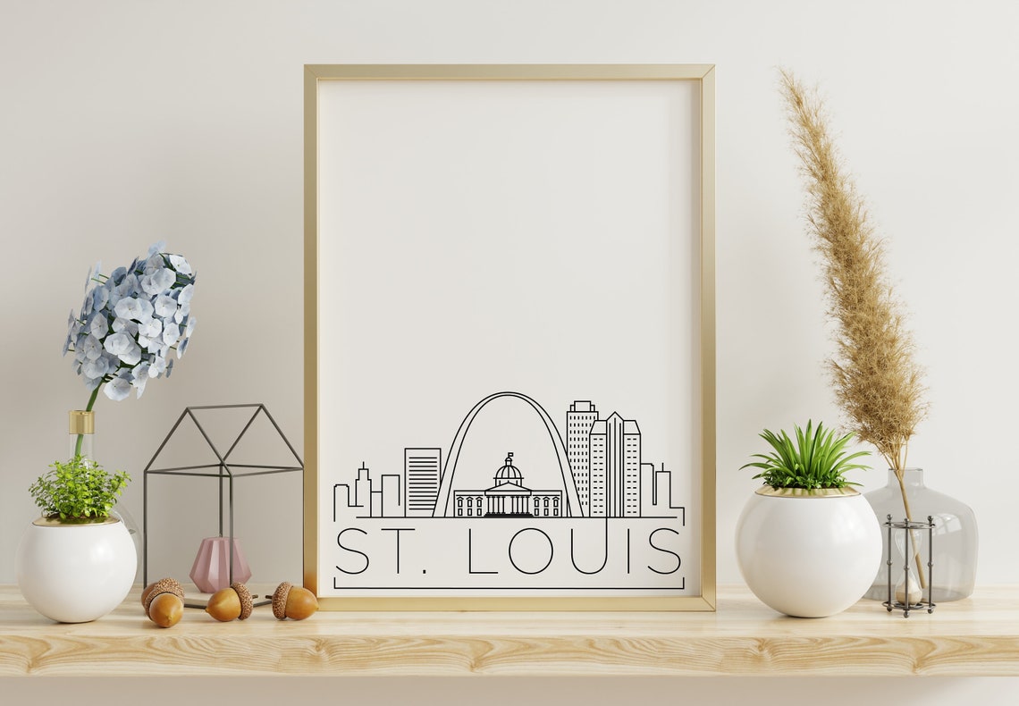 St. Louis Missouri Minimalist Black White Line Art Skyline City Poster - Image 2