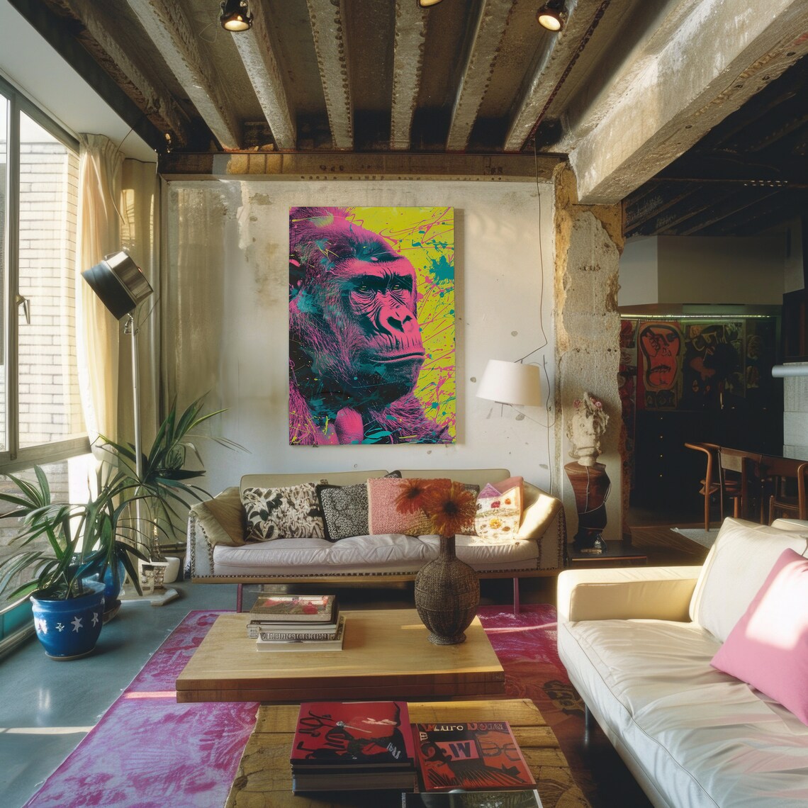 Neon Gorilla Pop Art Portrait Print Vibrant Colorful Animal Wall Decor - Image 2
