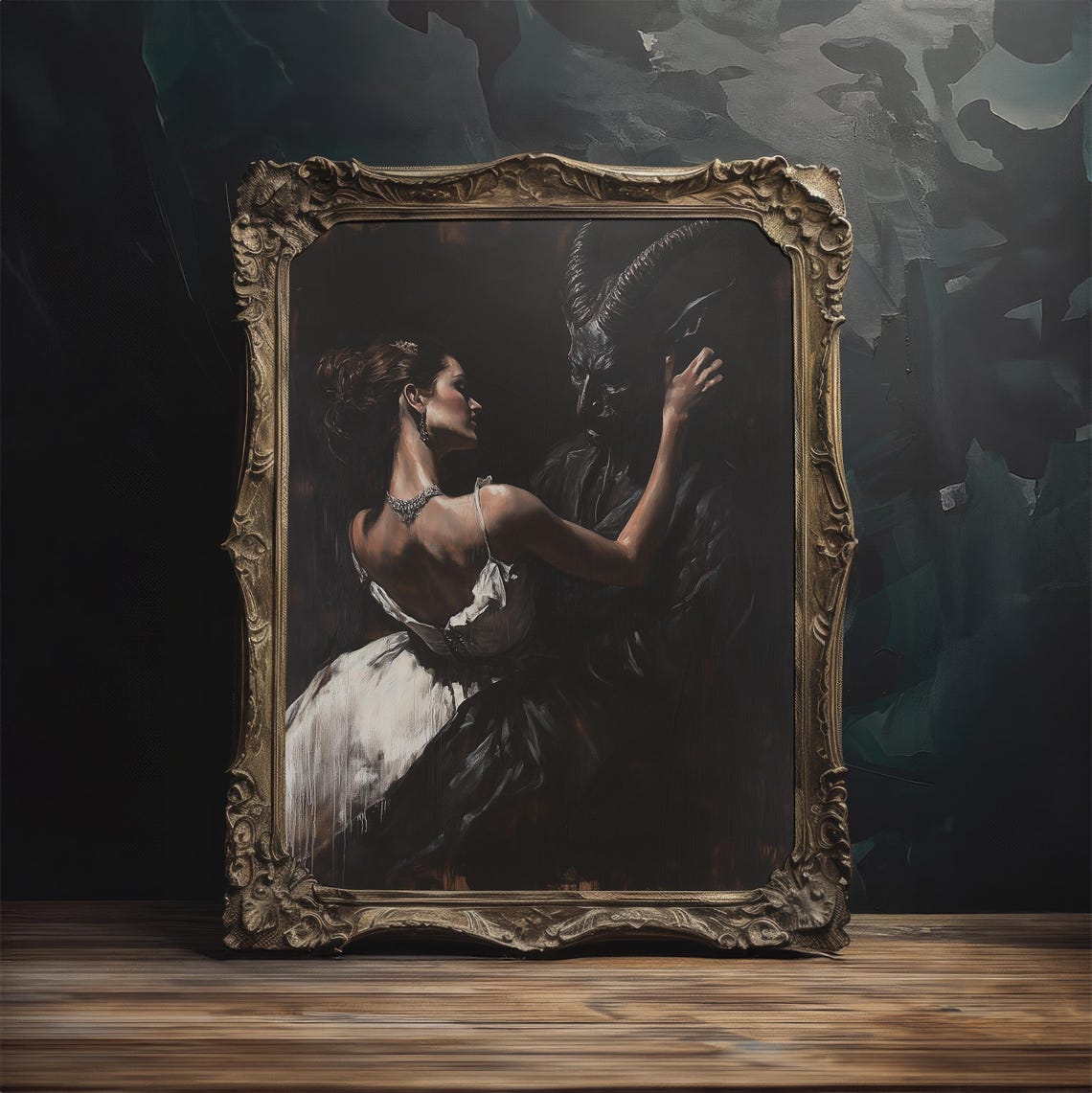 White Dress Beauty Dancing with Horned Demon Romantic Gothic Poster - Image 4