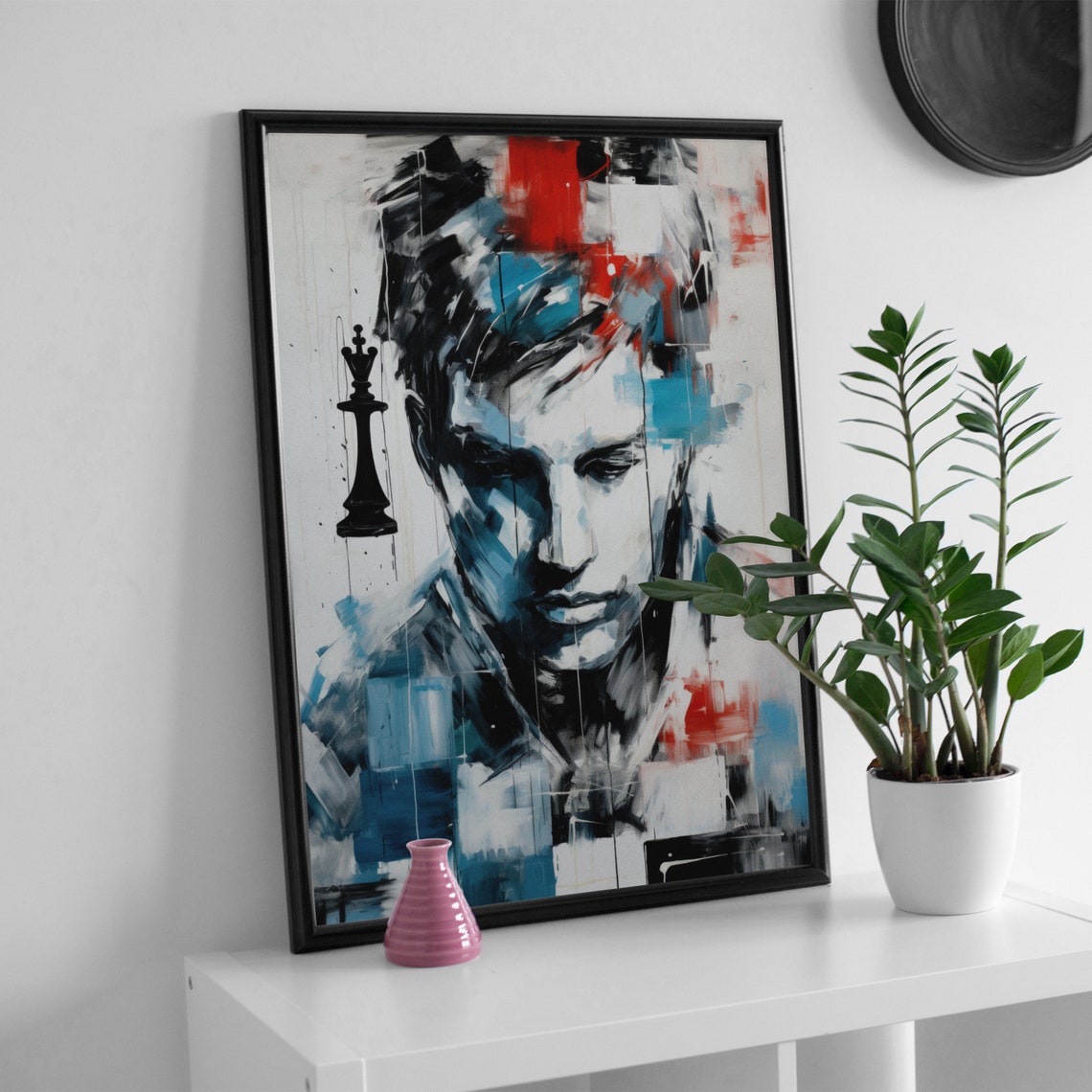 Chess Grandmaster Abstract Portrait Blue Brushstroke Art Poster - Image 2