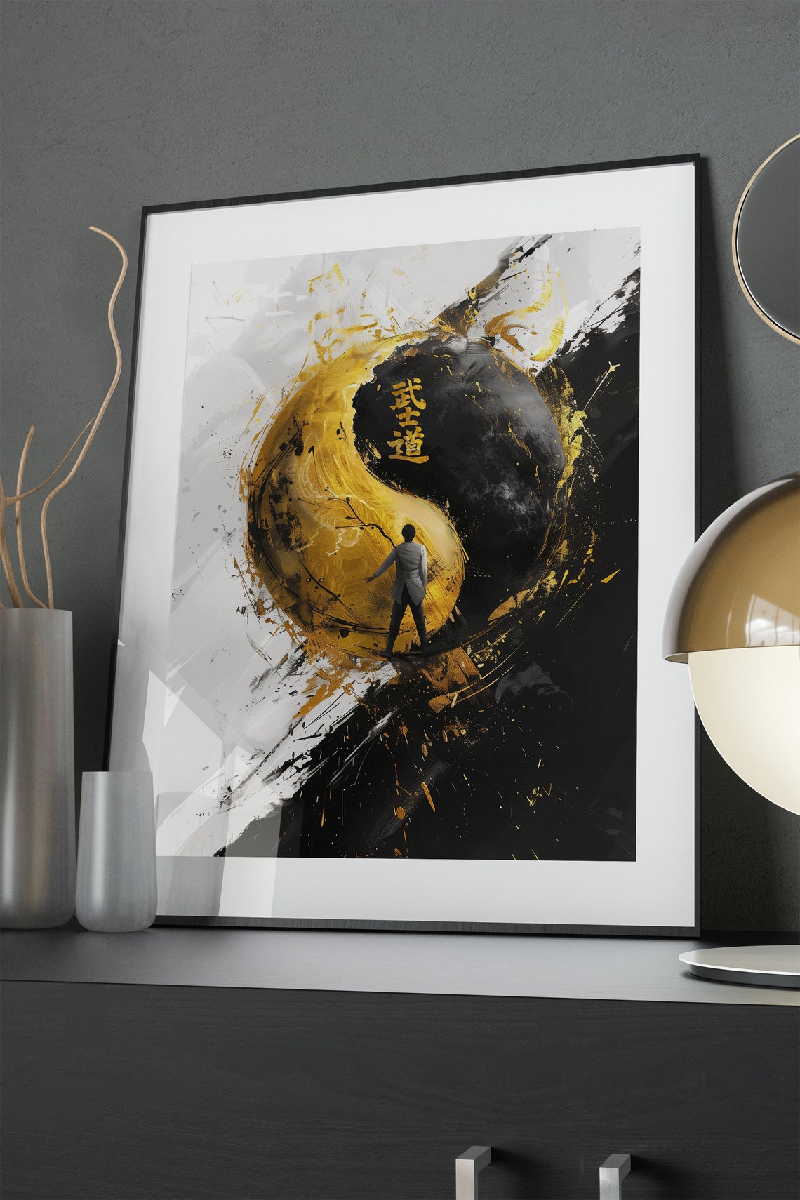 Bushido Kanji Gold Black Yin Yang Circle Warrior Art Style Poster - Image 4