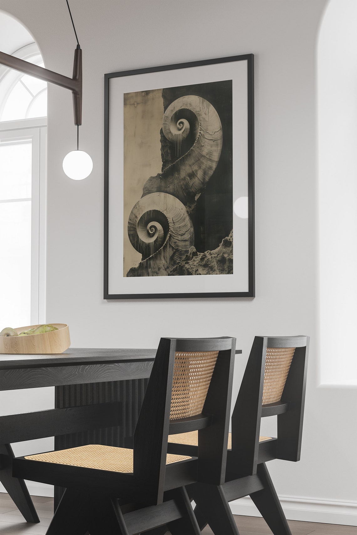 Dark Abstract Spiral Art Sepia Nautilus Shells Surreal Wall Poster - Image 4