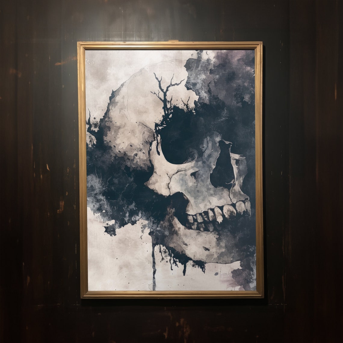 Grungy Skull Watercolor Painting Dark Aesthetic Wall Decor Print - Image 2