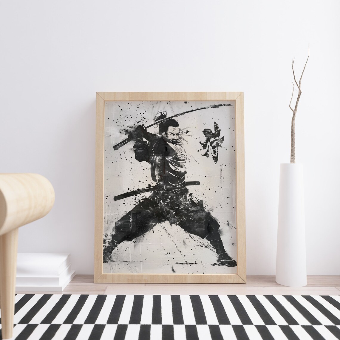 Samurai Warrior Ink Wash Art Black And White Japanese Sword Poster - Image 4