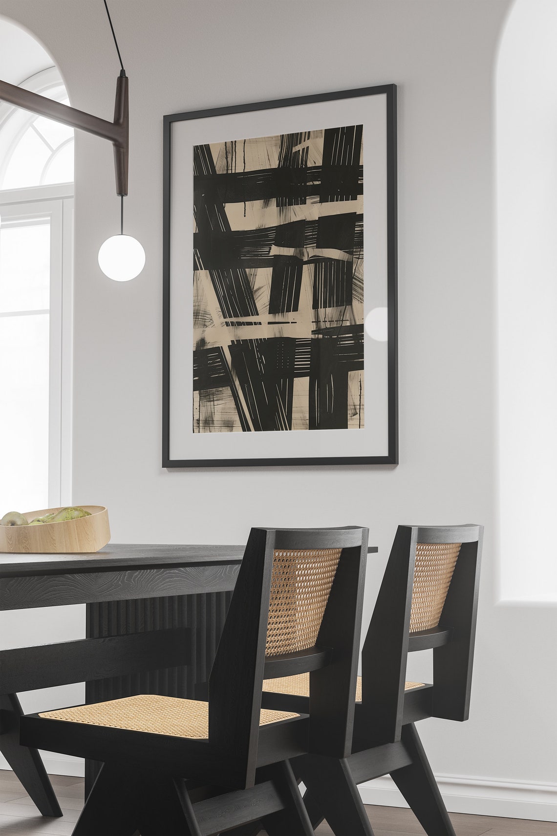 Black Cream Abstract Brushstroke Blocks Modern Minimalist Art Poster - Image 4
