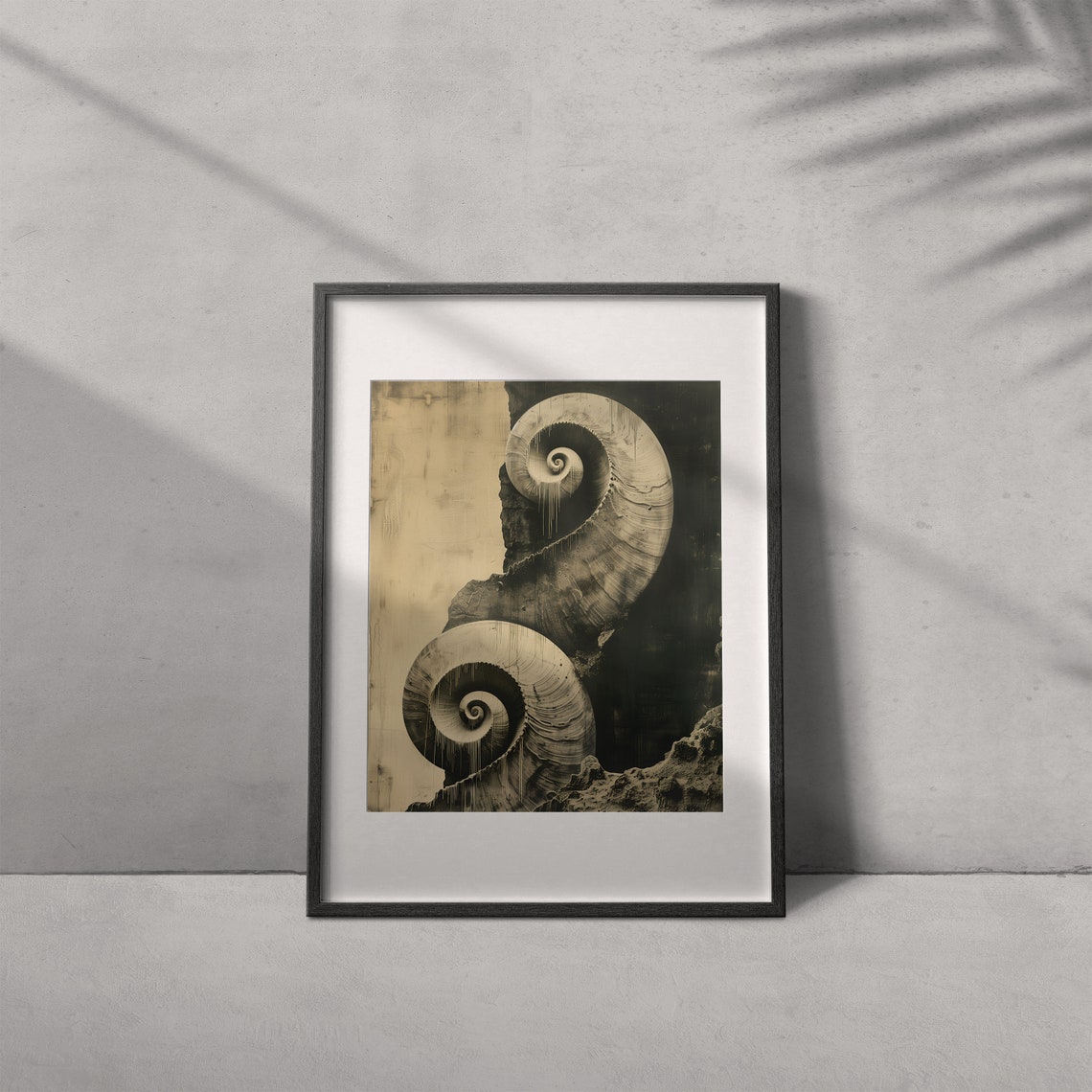 Dark Abstract Spiral Art Sepia Nautilus Shells Surreal Wall Poster - Image 2