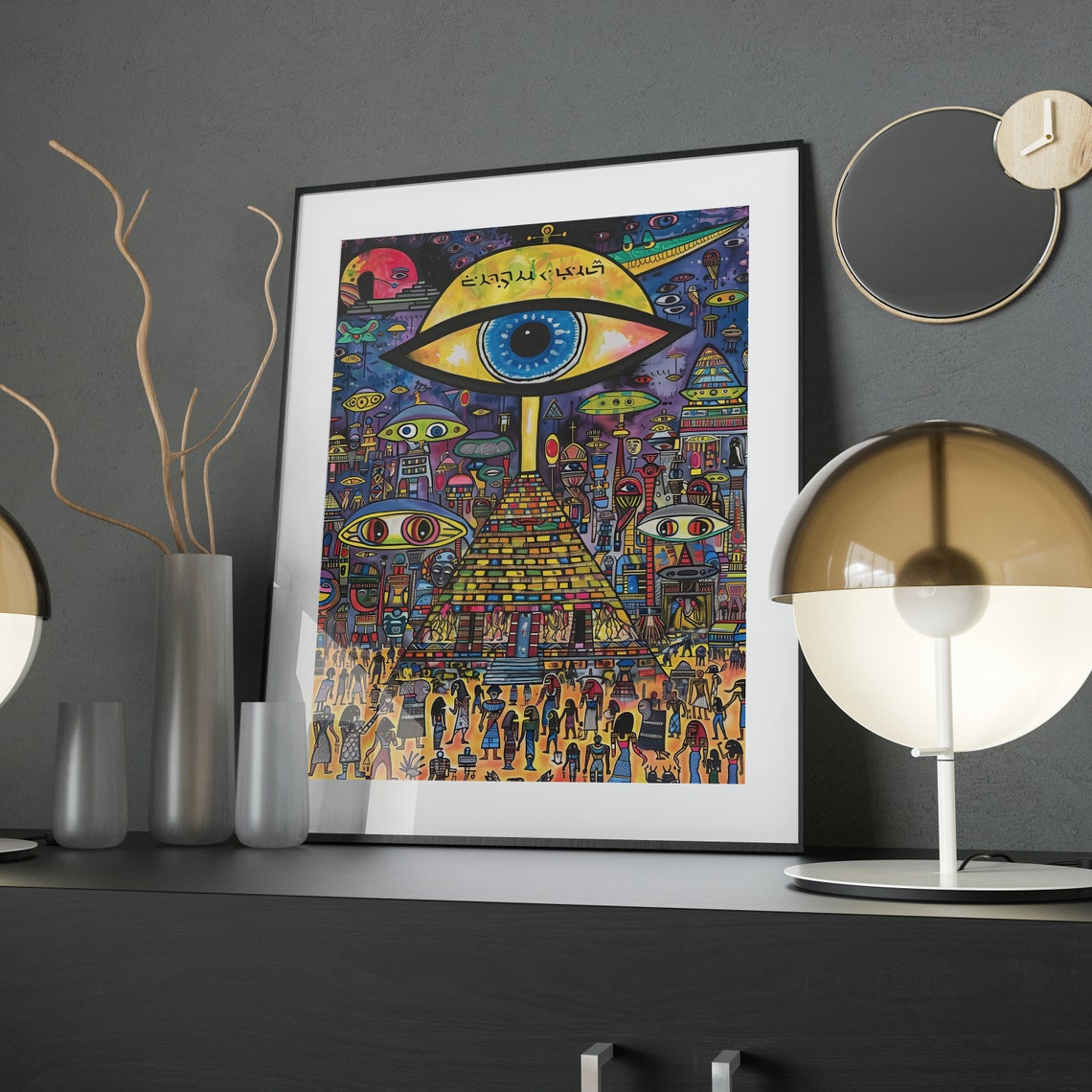 All Seeing Eye Over Pyramid Psychedelic Surreal Pop Art Poster - Image 4