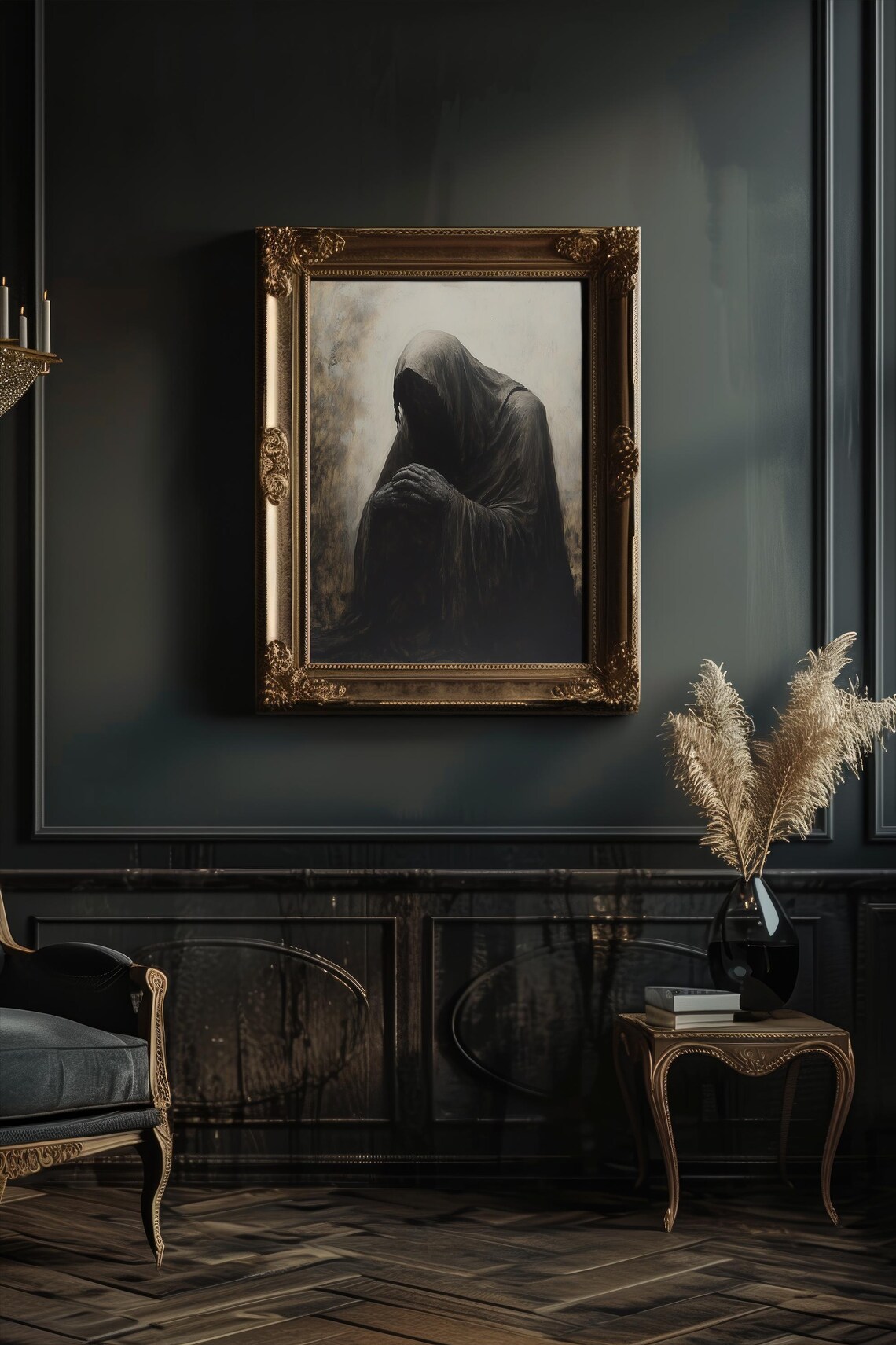 Shrouded Ghostly Figure Dark Melancholic Gothic Painting Poster - Image 3