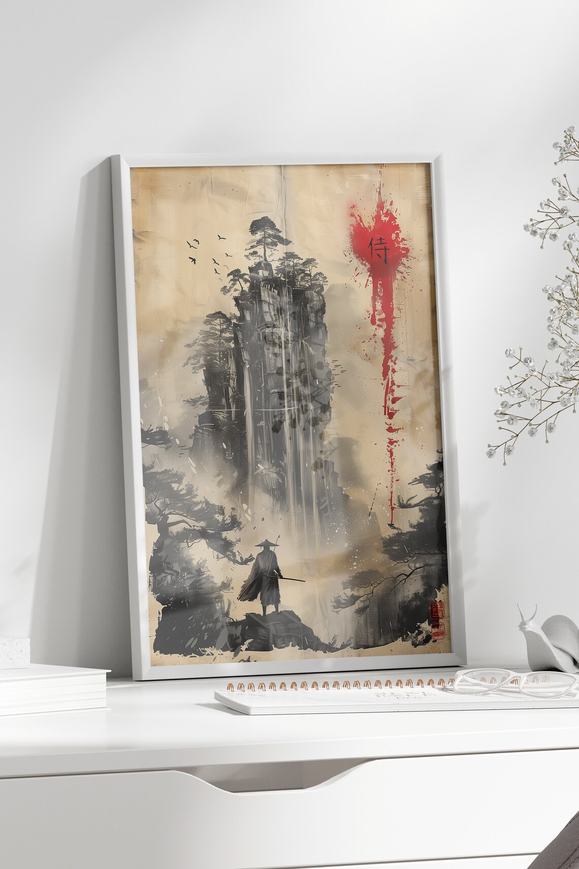 Japanese Vintage Samurai Sumi-E Art Print - Image 2