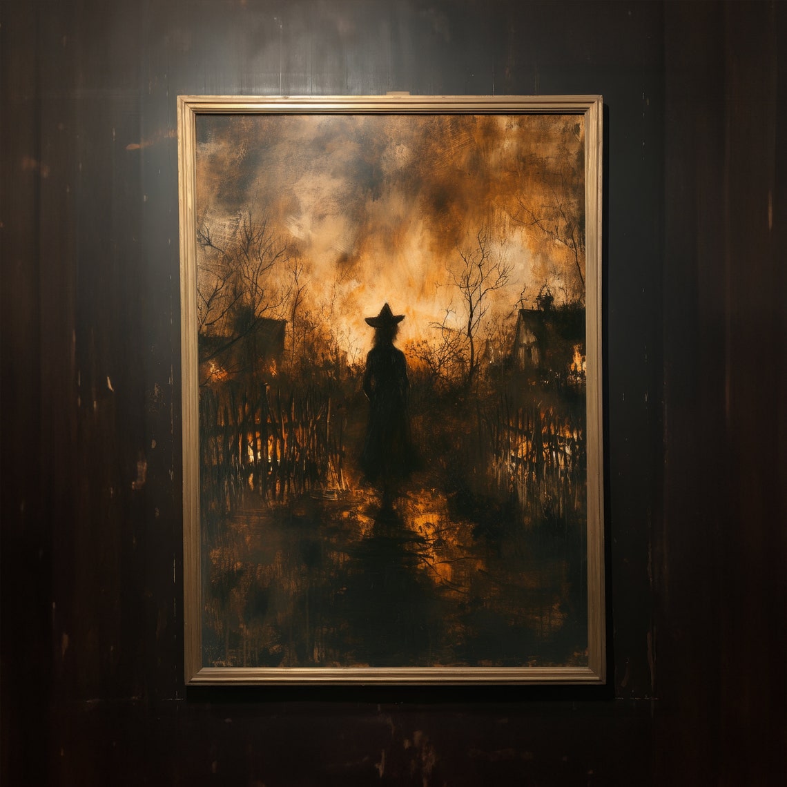 Witch Silhouette Fiery Dusk Vintage Dark Cottagecore Art Poster - Image 4